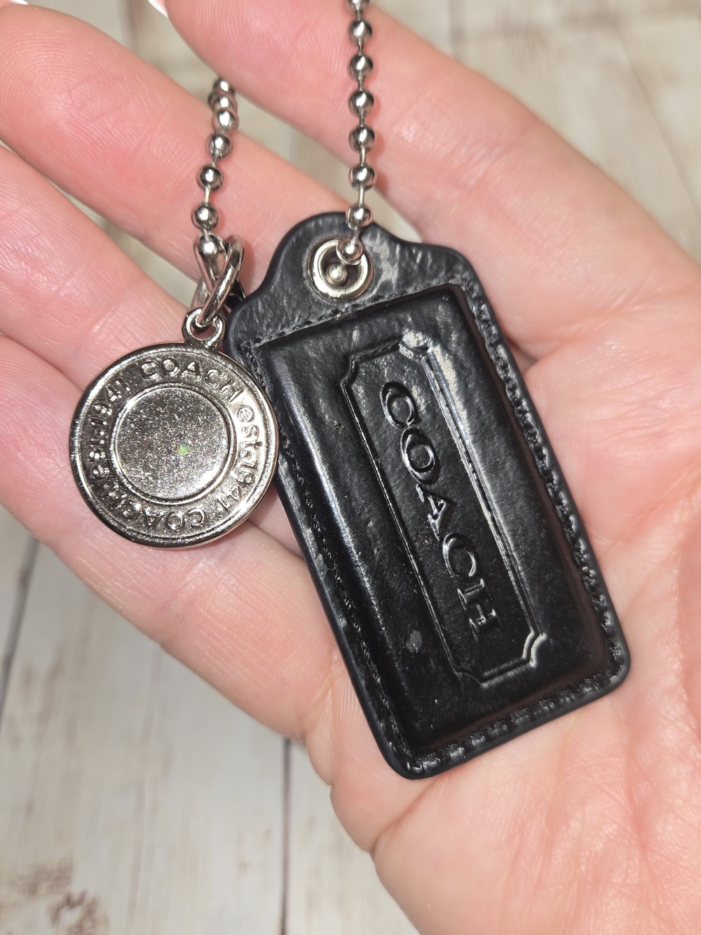 Coach Black Leather Hangtag Keychain Charm Silver Tone - Picture 5 of 13